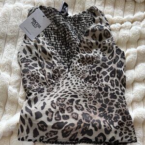 Princess Polly Beige and Black Leopard Smocked V-Neck Cami